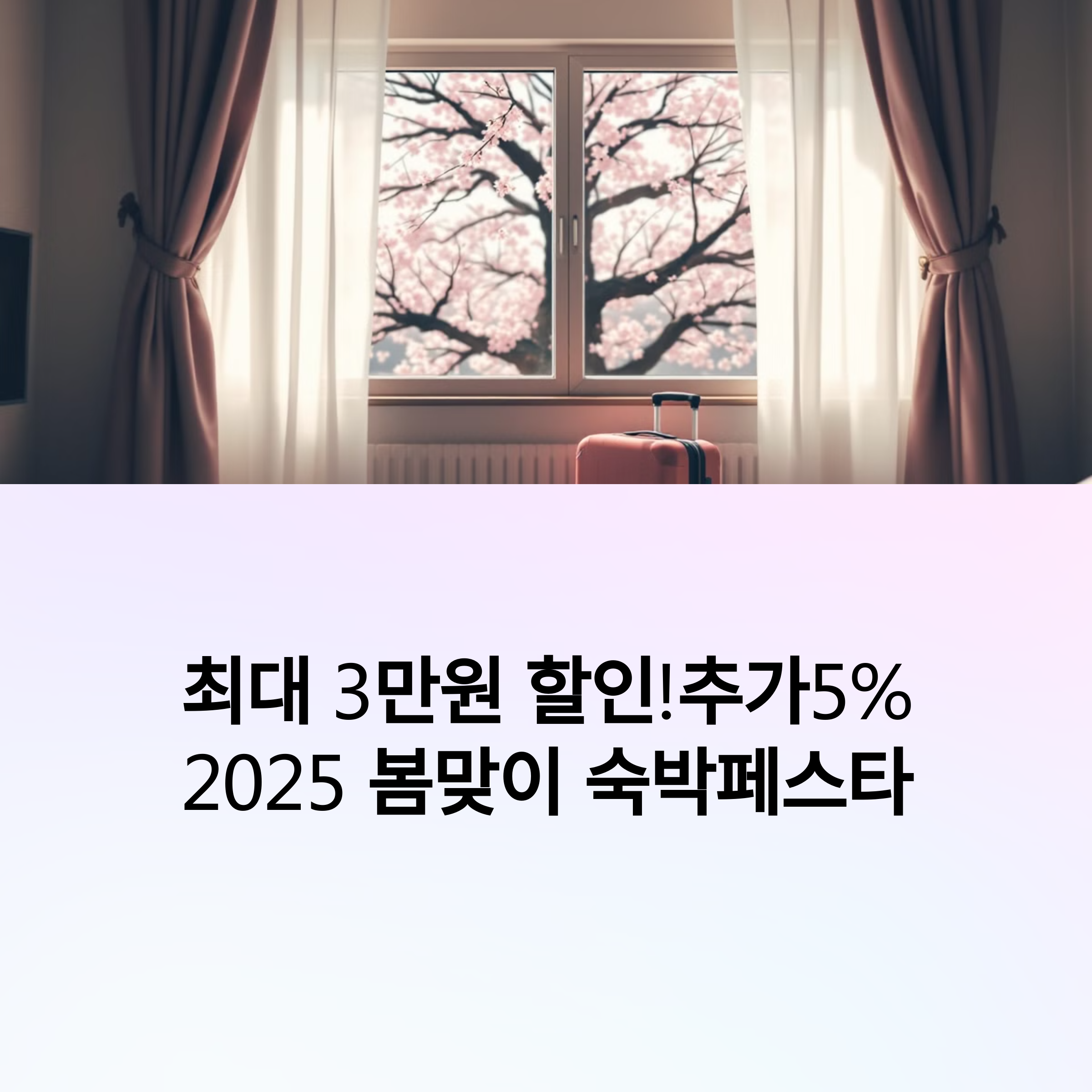 숙소 창문 벚꽃 여행가방