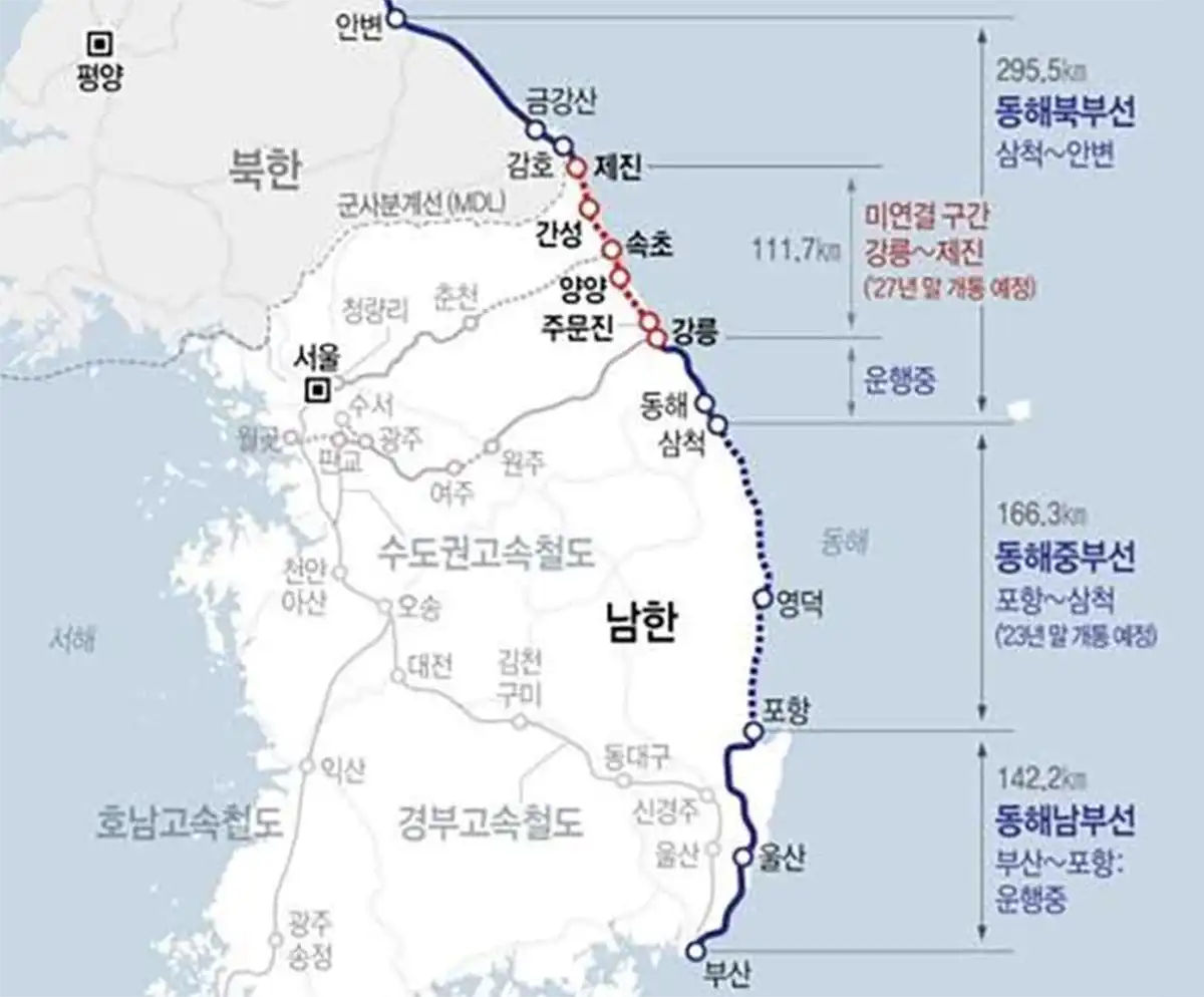 동해북부선-동해중부선-동해남부선-노선도