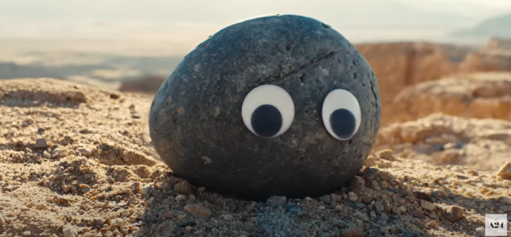 돌에붙어있는인형눈알.