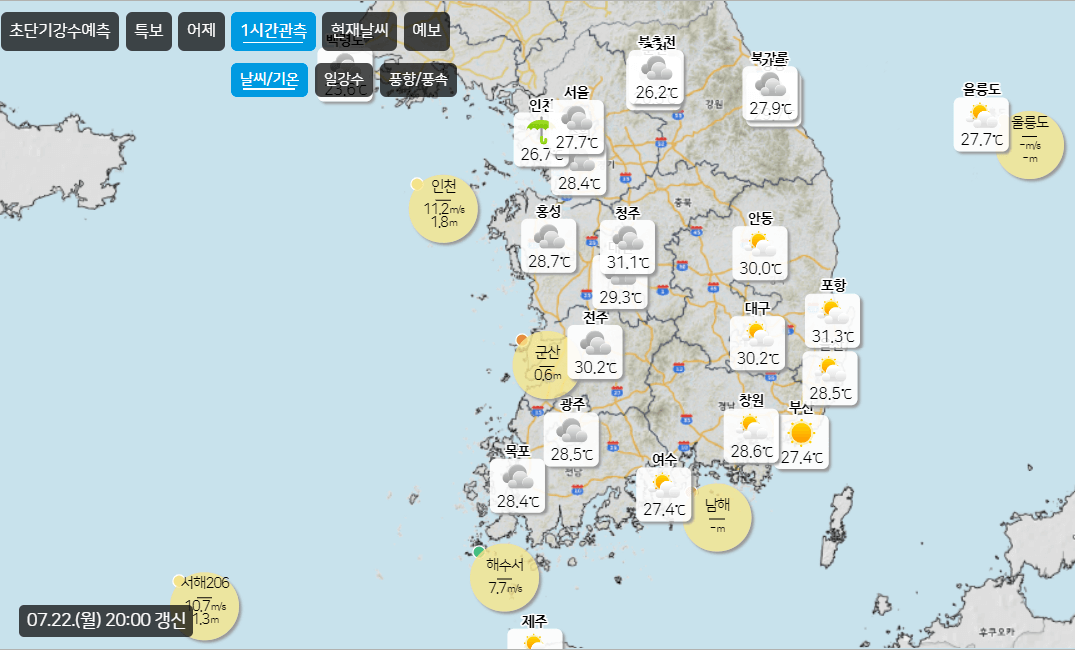 기상청 동네 예보 날씨누리 홈페이지