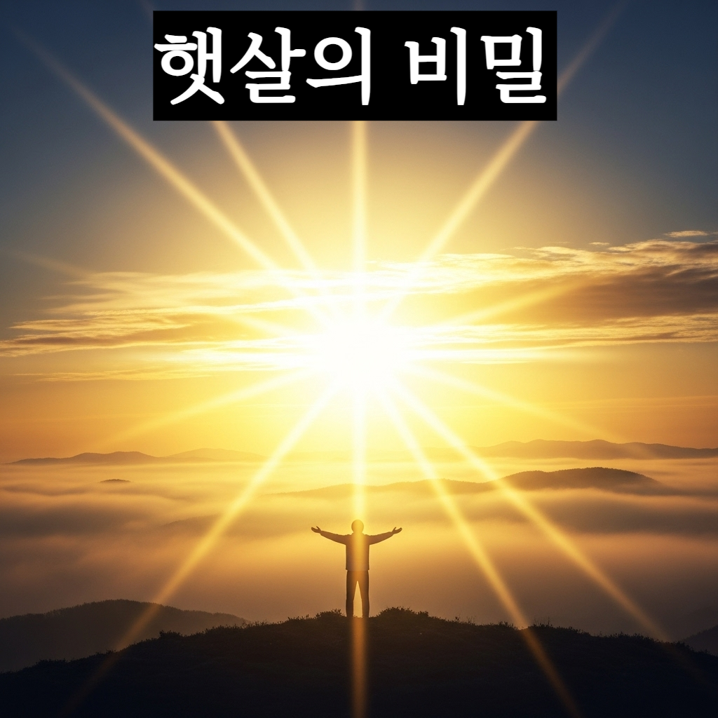 찬란한 황금빛 태양 빛이 쏟아지는 맑은 하늘 아래에서 두 팔을 벌리고 대운의 기운을 만끽하는 사람의 시네마틱한 일러스트