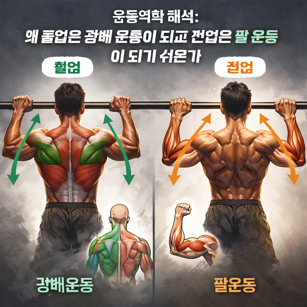 풀업과 친업을 광배 운동으로 만드는 구조