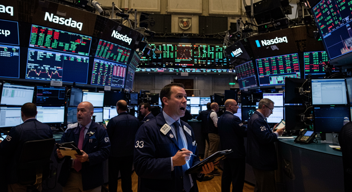 나스닥 시장이 롤러코스터를 타고 있으면서 매니저들이 분주한 모습