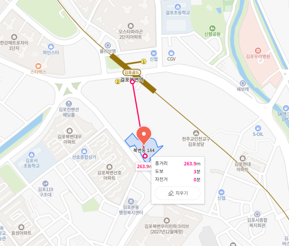 김포 한강 수자인 오브센트 위치, 입지, 네이버 지도, 김포골드