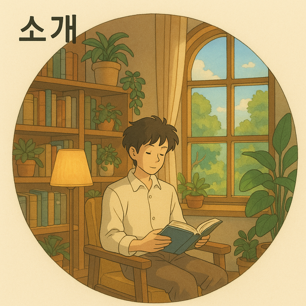 alt=&quot;AI로 생성된 지브리 스타일의 삽화로, 창가에 앉아 책을 읽는 남성의 평화로운 실내 장면을 묘사함. 식물과 책장이 조화를 이루며 따뜻한 분위기를 연출함.&quot;