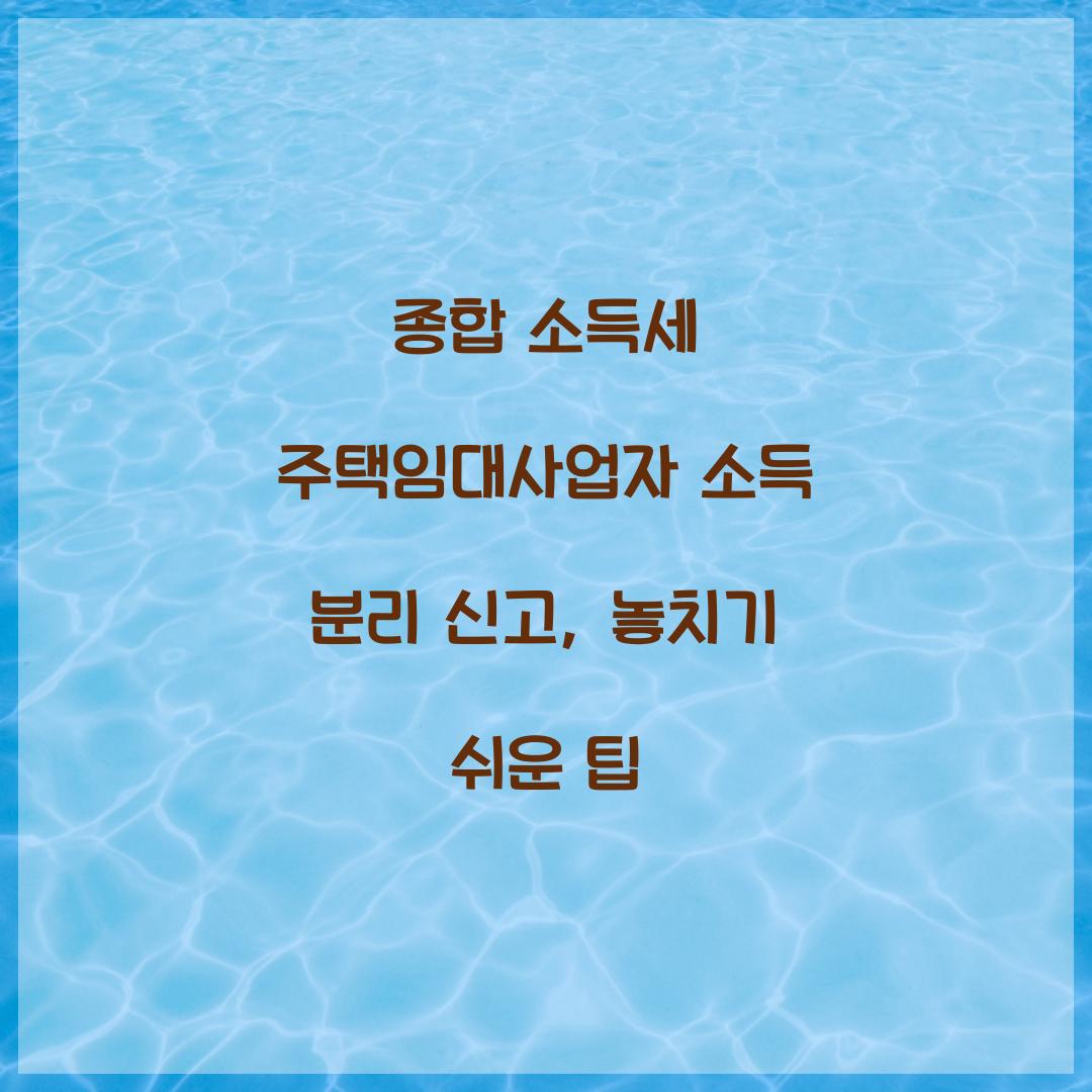 종합 소득세 주택임대사업자 소득 분리 신고