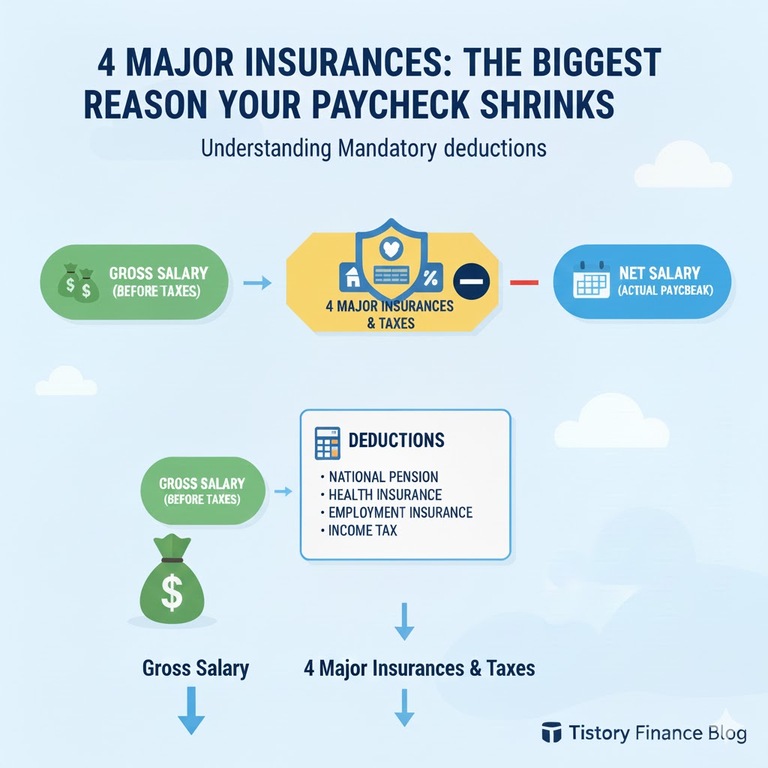 ▲ 4대 보험 공제, 내 월급이 줄어드는 가장 큰 이유입니다.