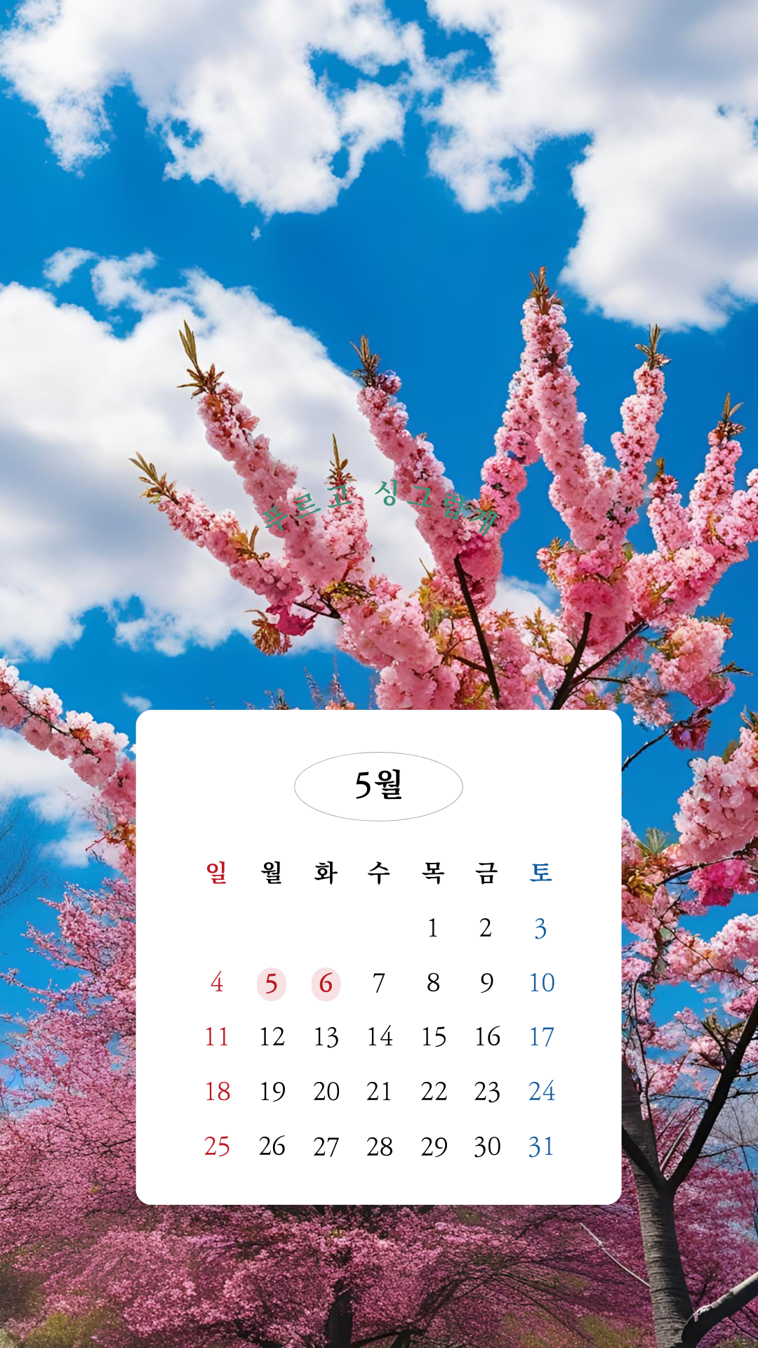 2025년 5월 달력 스마트폰 배경화면 이미지 그림 사진 모음