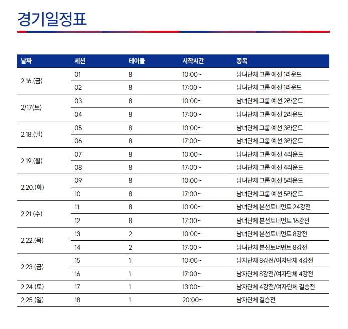 경기일정표