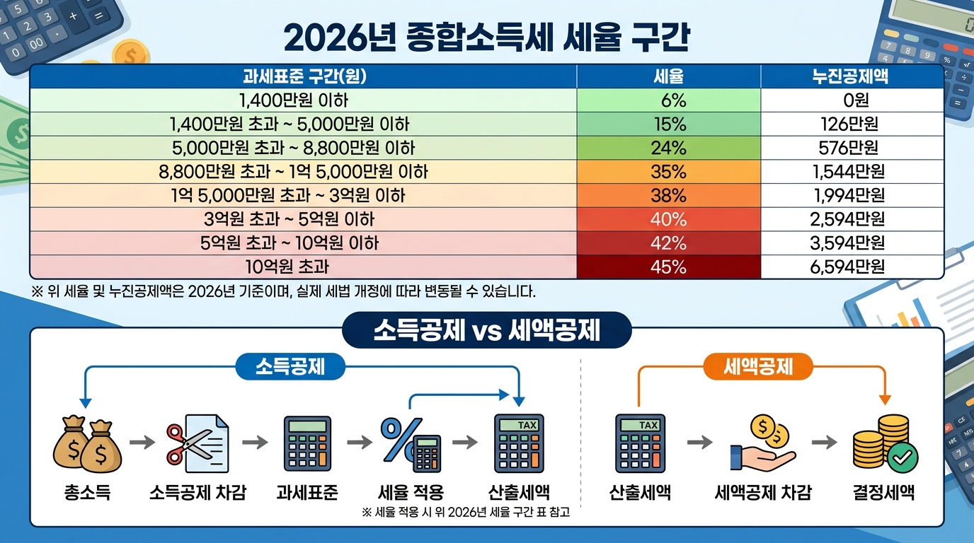 소득세율 구간 및 과세 표준 도표