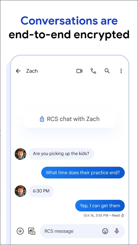 메시지, 문자 메시지 전송(SMS, MMS), 채팅(RCS) 어플