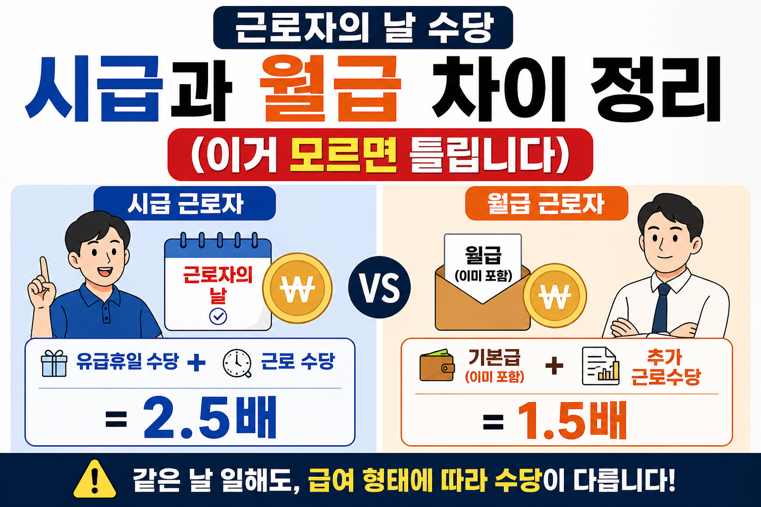 근로자의 날 수당 시급 월급 차이 정리 2.5배 1.5배 계산 기준 노동절 수당 구조 비교