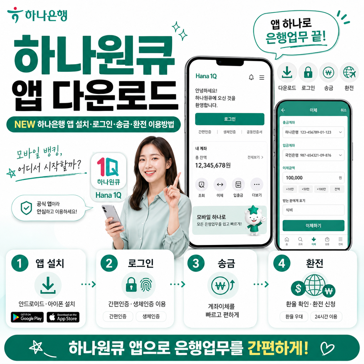 하나원큐 앱 다운로드｜NEW 하나은행 앱 설치&middot;로그인&middot;송금&middot;환전 이용방법