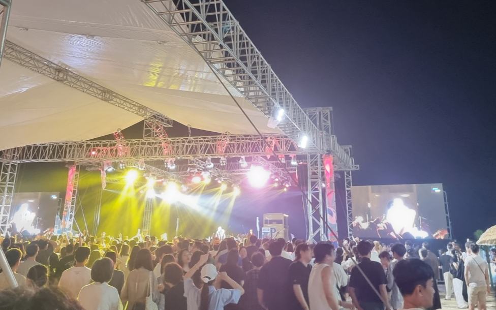 특설무대 공연에 사람들이 함께 어울리며 열광하는 모습이다.