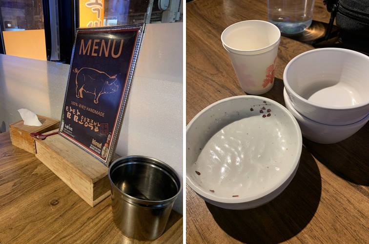 오향족발 메뉴판 및 냅킨, 식기류 등 세팅 모습