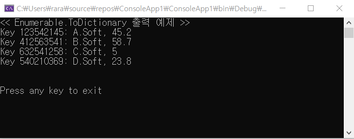 Enumerable.ToDictionary 메서드 사용법