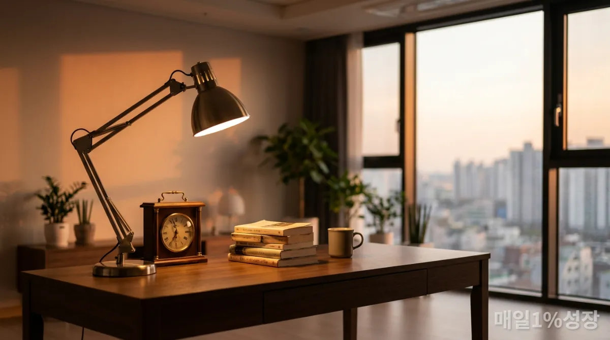 아늑한 한국식 서재에서 책을 읽는 사람의 모습