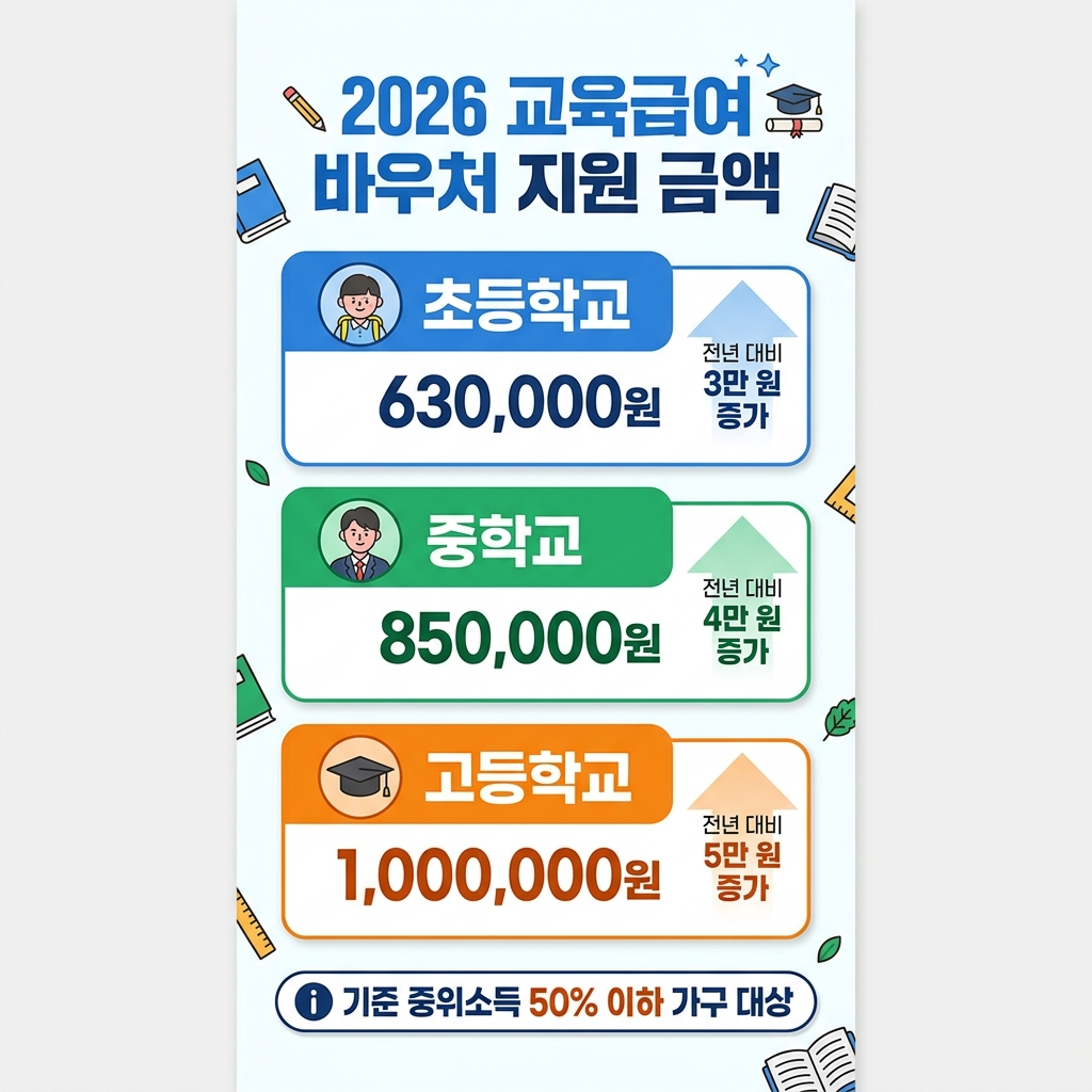 2026 교육급여 바우처 학교급별 지원금액 인포그래픽