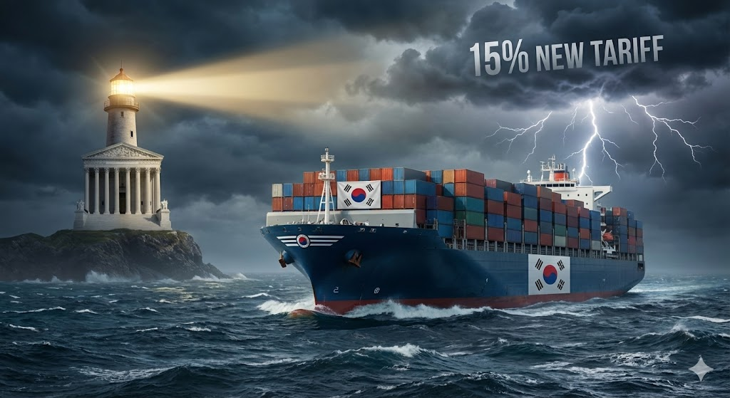 통상 위기를 돌파하는 한국 수출 기업들의 전략적 대응 상징 이미지