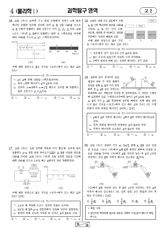 2020-9월-고2-모의고사-물리학 1-기출문제-다운