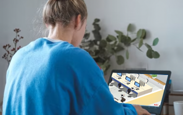 재택근무를 하고 있는 여성의 뒷모습