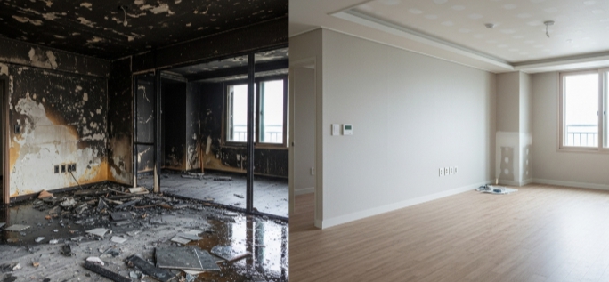 태안군 화재복구 작업 전후 사진