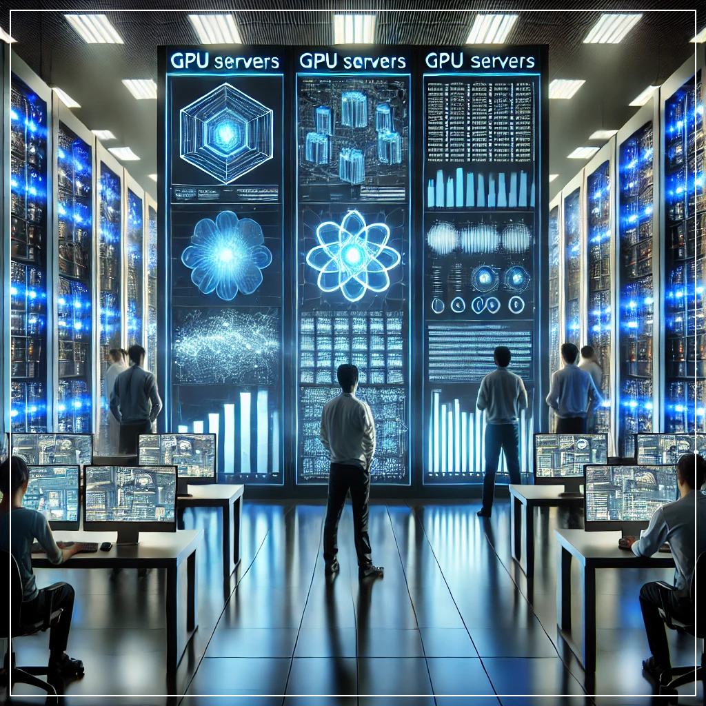 최첨단 AI 데이터센터에서 고성능 GPU 서버들이 작동하는 모습