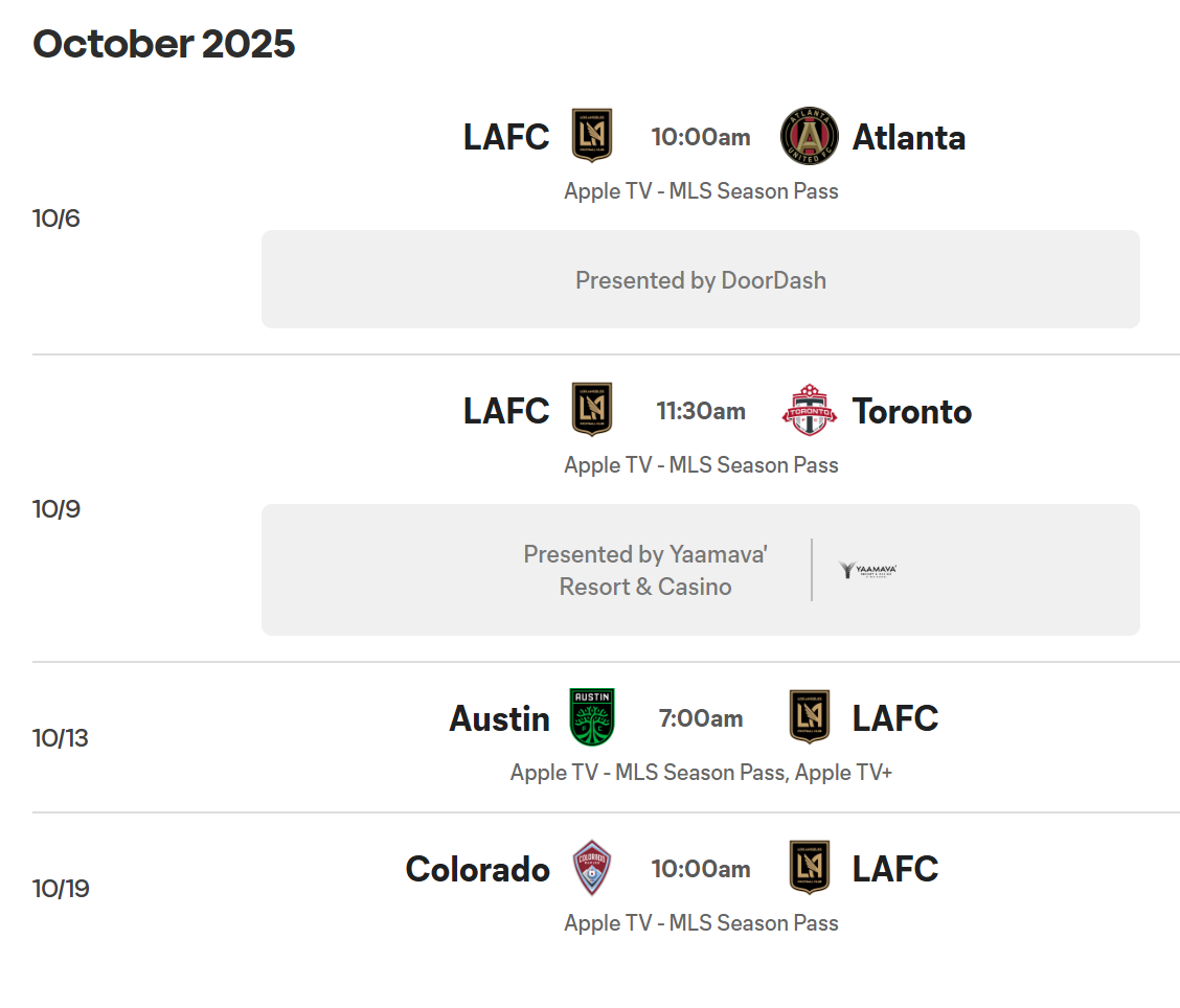 MLS 10월 경기일정