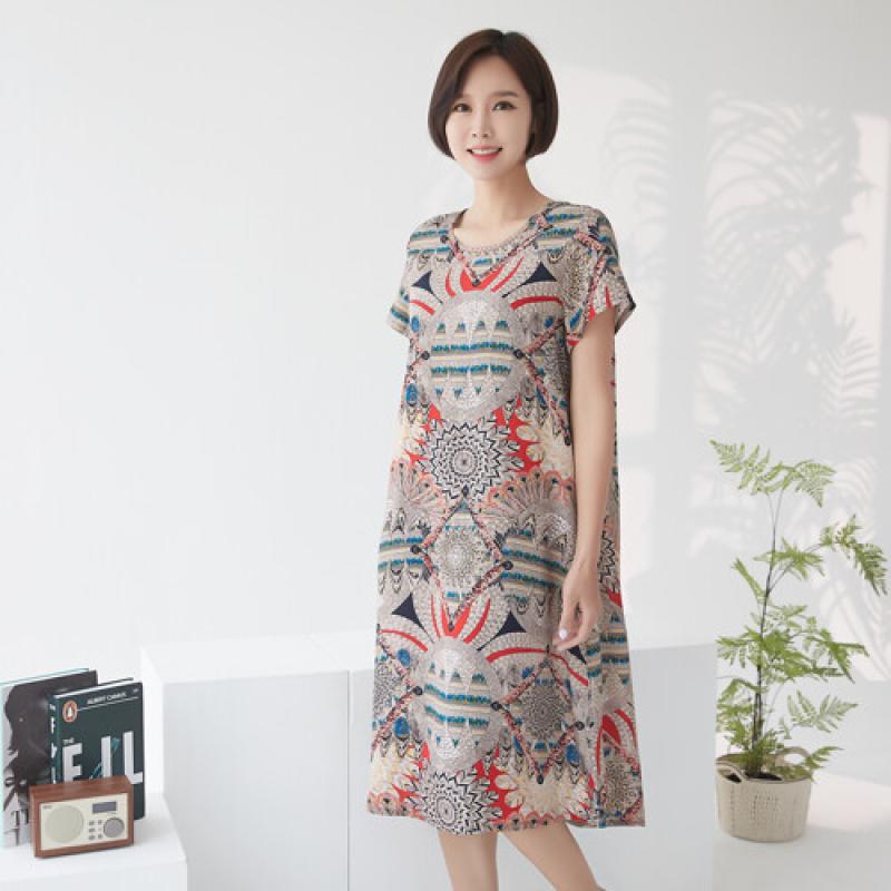 엄마옷 마담4060 컬러풀인견원피스- QOP205029A