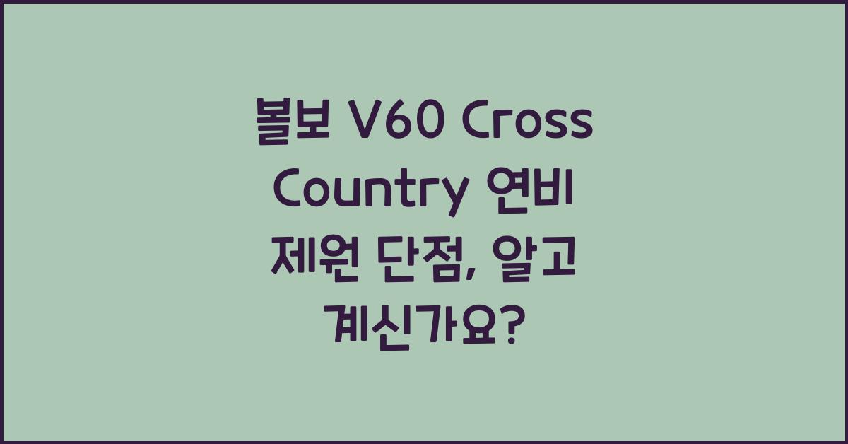볼보 V60 Cross Country 연비 제원 단점