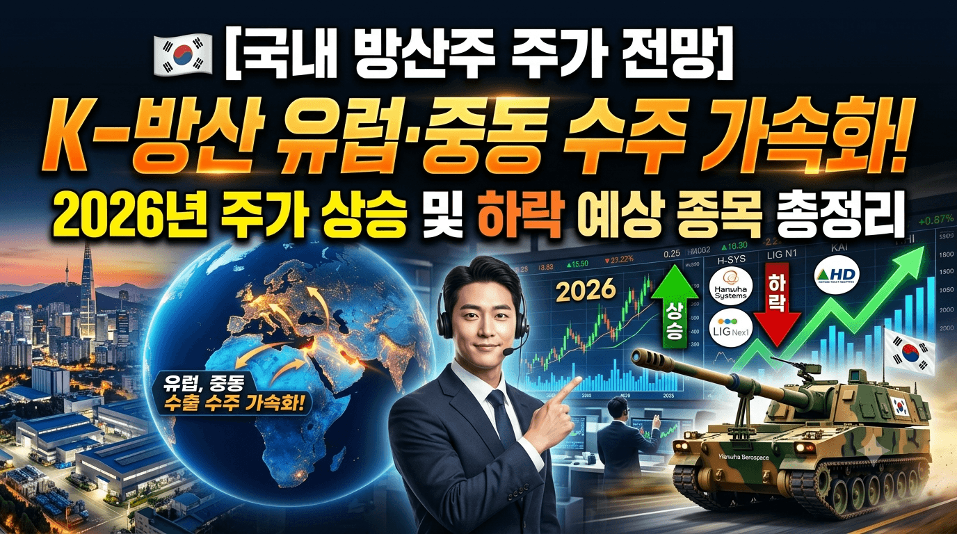 [국내 방산주 주가 전망] K-방산 유럽 중동 수주 가속화, 2026년 주가 상승 및 하락 예상 종목 총정리