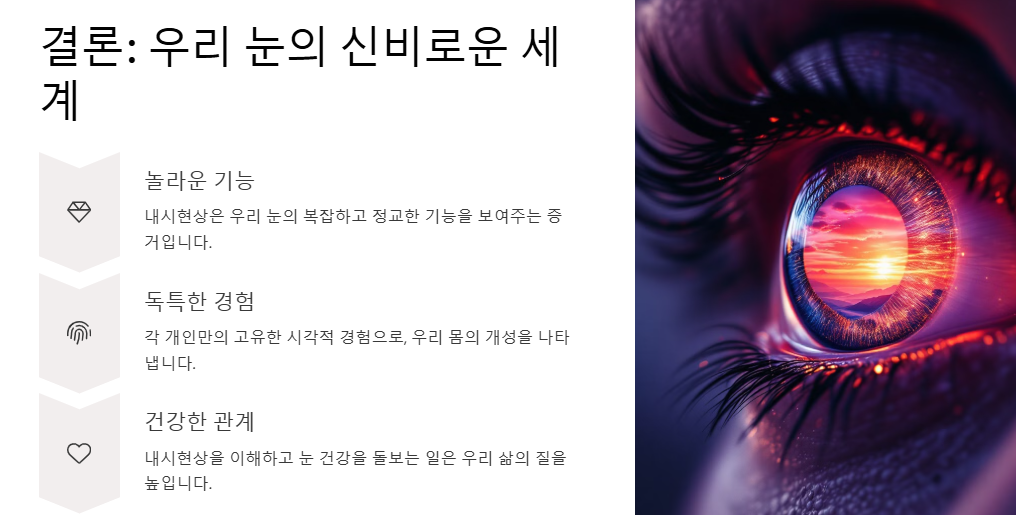 내시현상:비분증,블루필드내시현상,안내섬광,푸르킨예나무현상,하이딩거의 붓 원인,증상,완화관리법