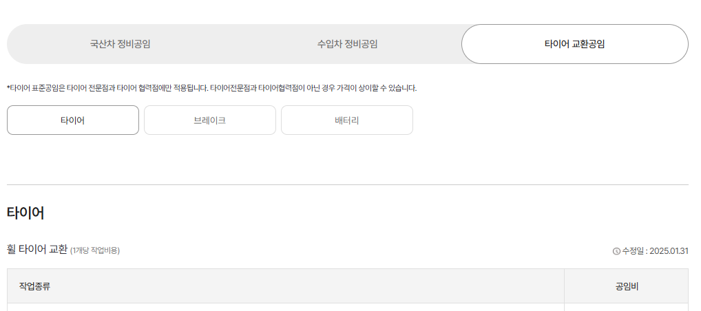 공임나라 타이어 교환공임