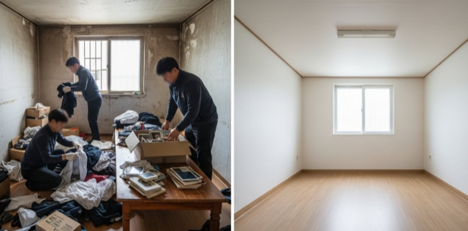 산청 고독사청소 후 정리 후 도배 모습