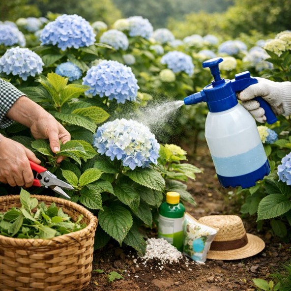 수국의 자연관리와약제관리의병충해비교