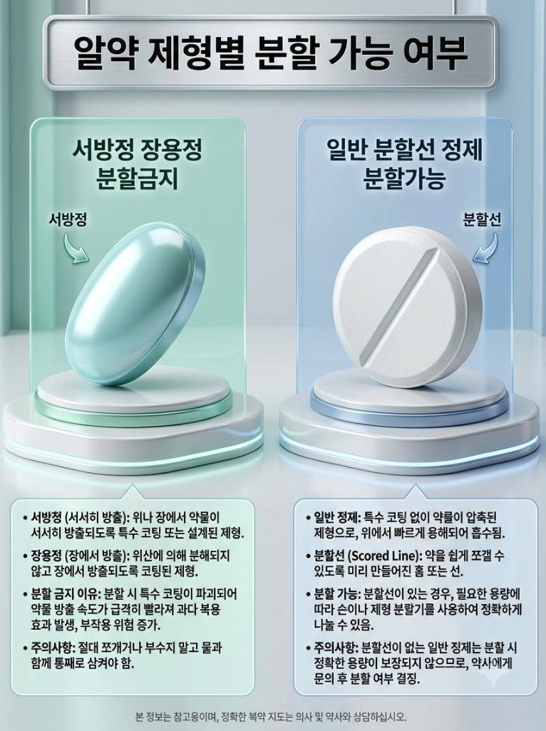 알약 포장지 제형 표시는 서방정(ER/SR/CR) 및 장용정 등이 적용된 특수 방출 조절 분류 약으로, 성분의 천천히 방출 또는 장내 용해를 유도하도록 핵심작용합니다.
