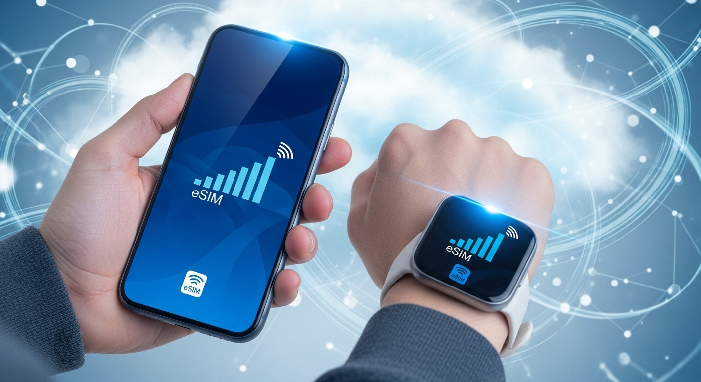 스마트폰과 스마트워치가 eSIM으로 연결되어 있는 모습