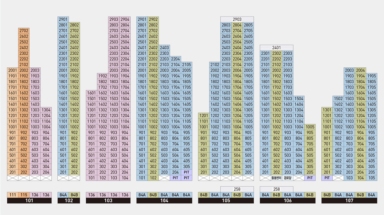 군산 한라비발디 더프라임 동･호수 배치도