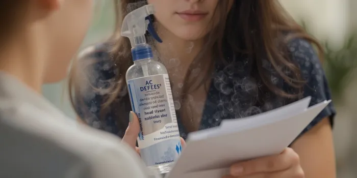 탈취제 스프레이 사용법을 확인하는 사람