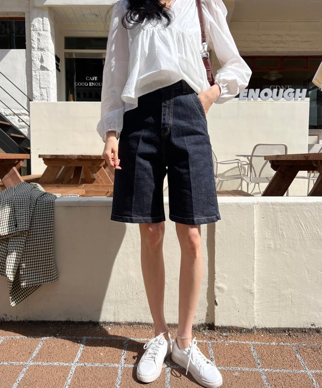 논페이드 생지 5부 청 반바지 (물빠짐 제로) 1color