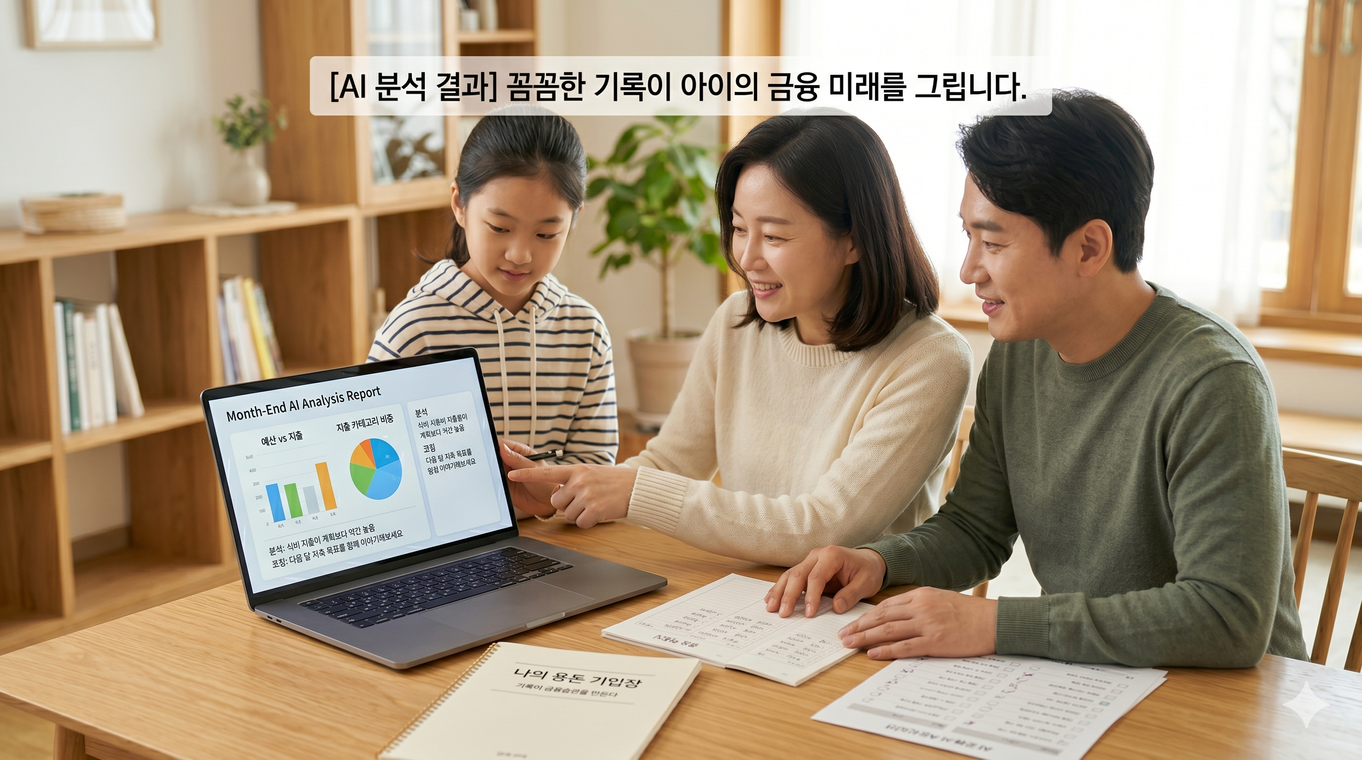 부부가 함께 자녀 금융교육을 하는 참고 이미지