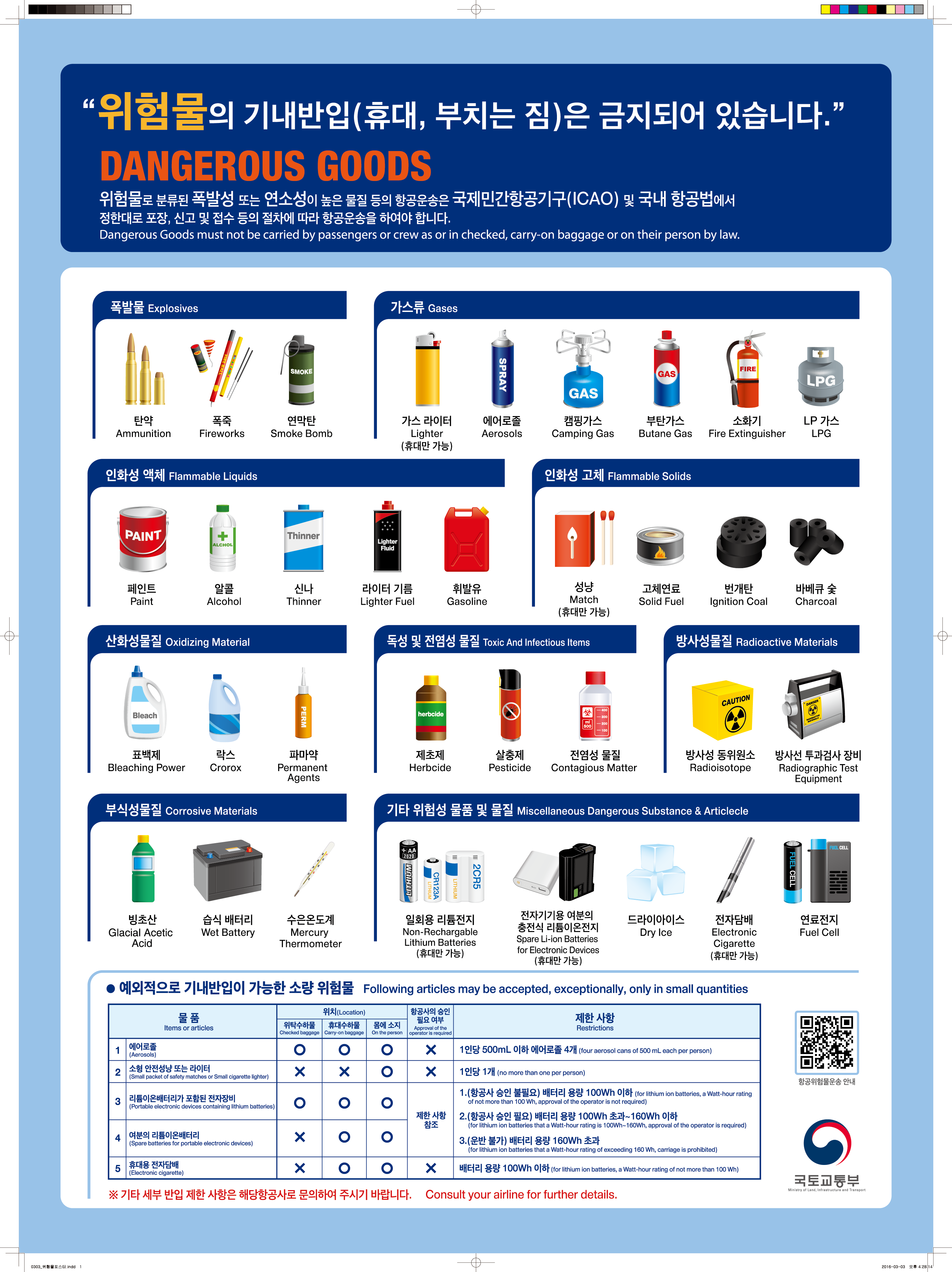 항공기 비행기내 반입금지 물품