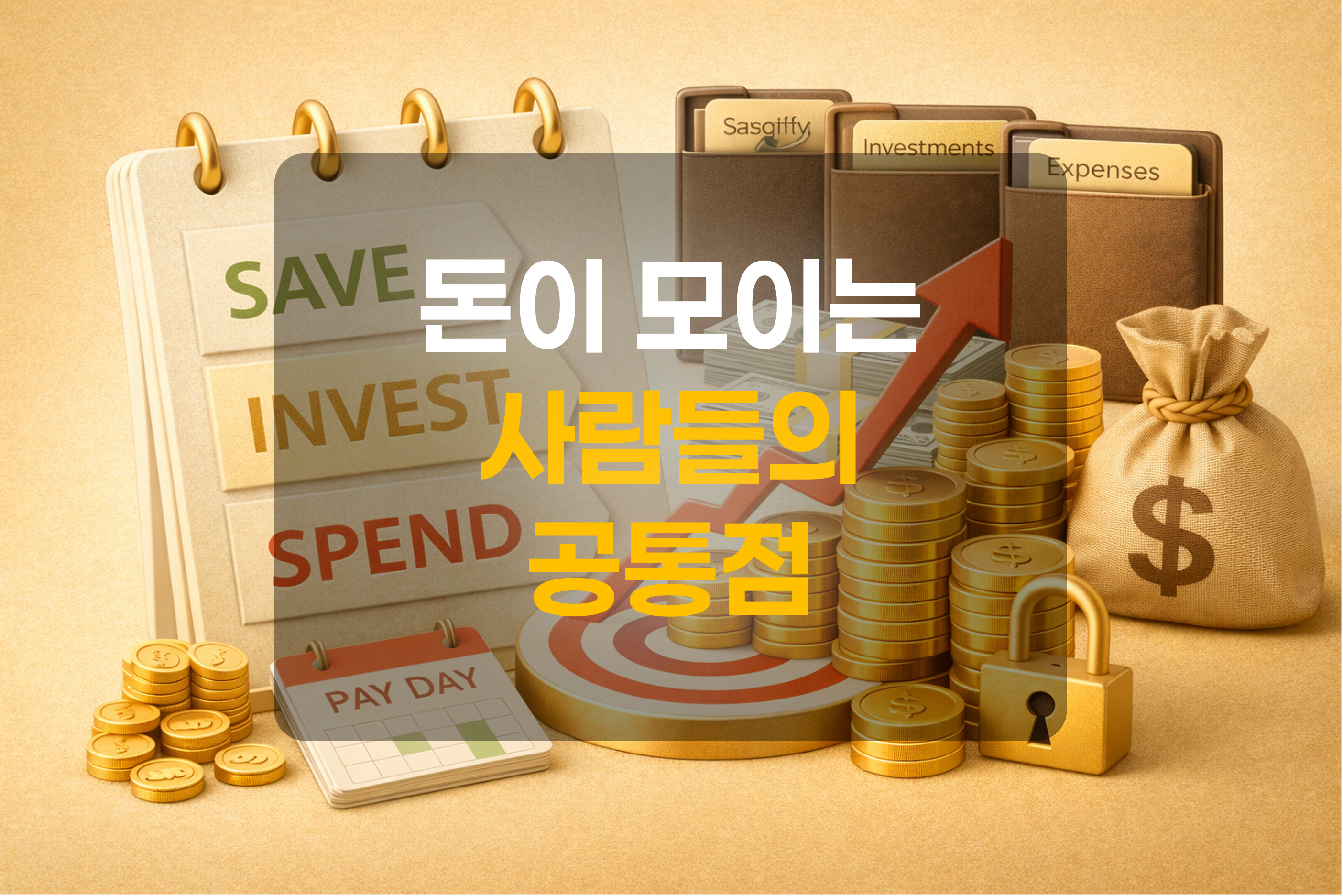 재테크를 상징하는 사물들을 표현한 그림