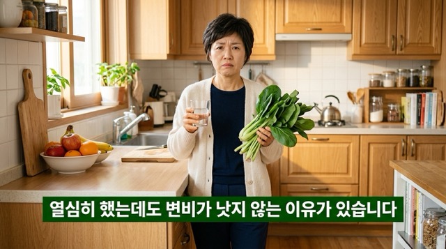 변비해결 안 되는 이유 물 채소 먹어도 낫지 않는 상황 이미지