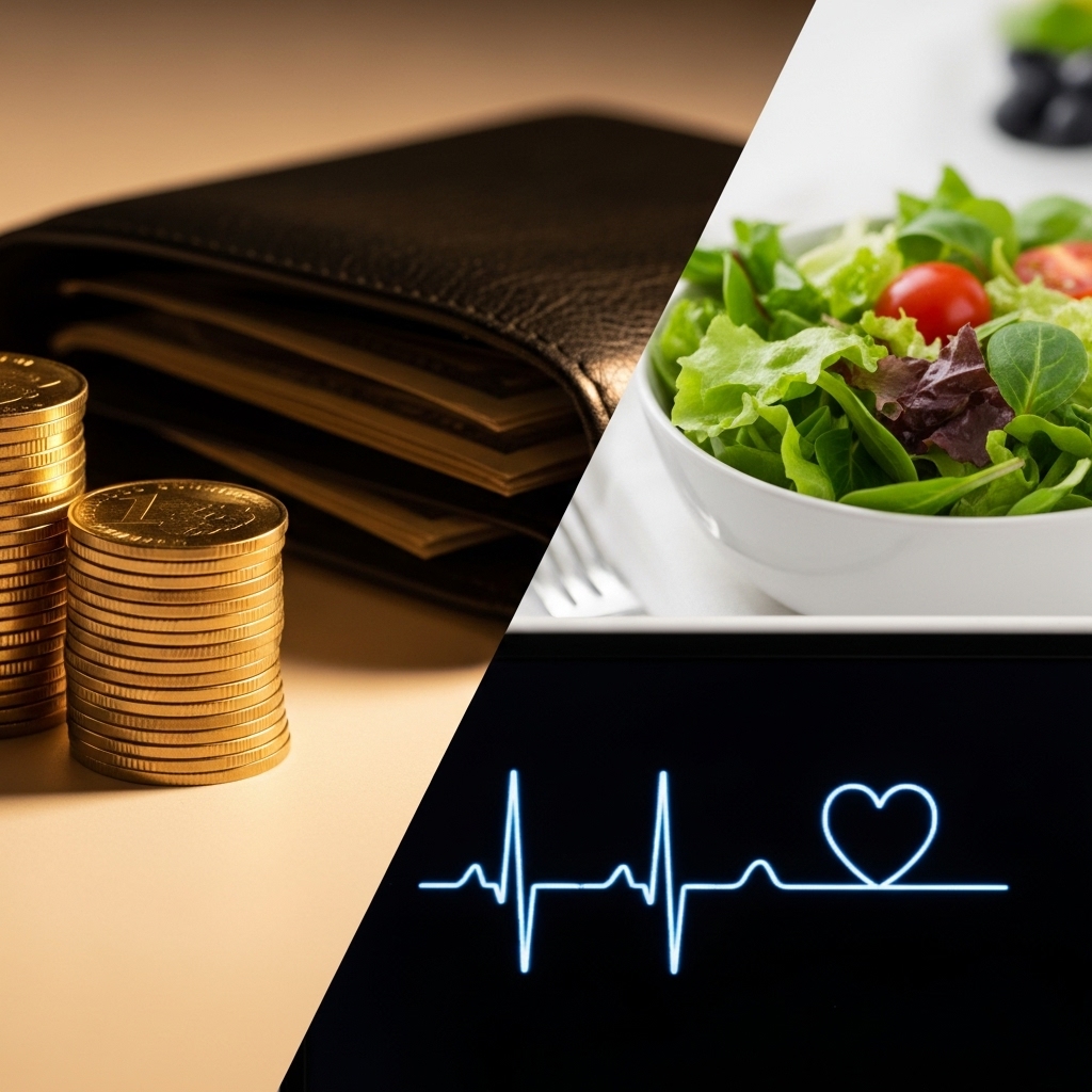 수입과 건강 상태의 상관관계를 상징하는 이미지