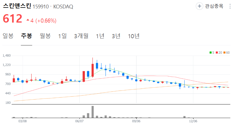 스킨앤스킨-주가-주봉