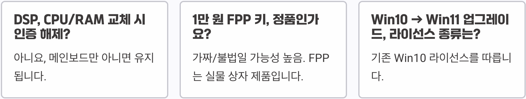 윈도우 11, 정품(FPP vs DSP) vs OEM vs 볼륨 라이선스 차이점