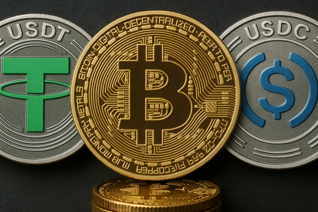 대표적인 디지털 자산인 비트코인과 스테이블코인.