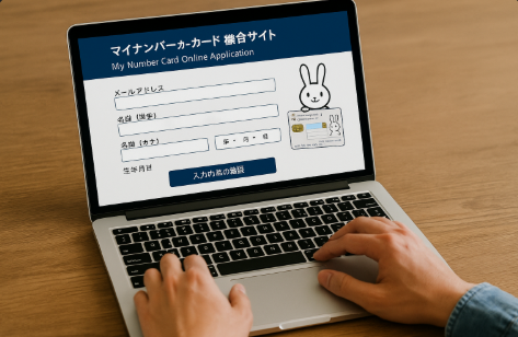 온라인으로 마이넘버 카드를 신청하는 모습입니다.