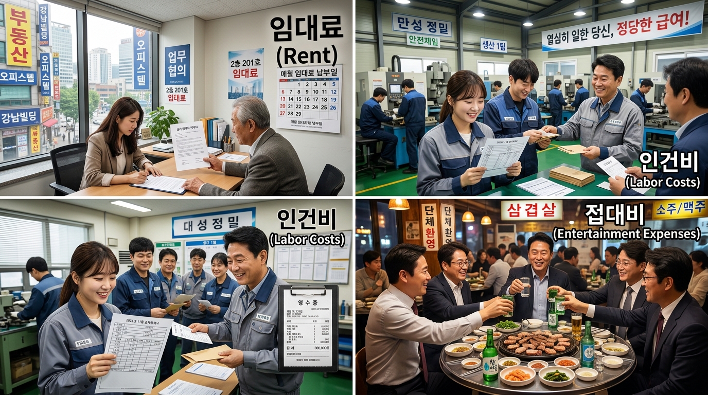 대료, 인건비, 접대비 등 종합소득세에서 인정되는 필요경비 주요 항목 이미지